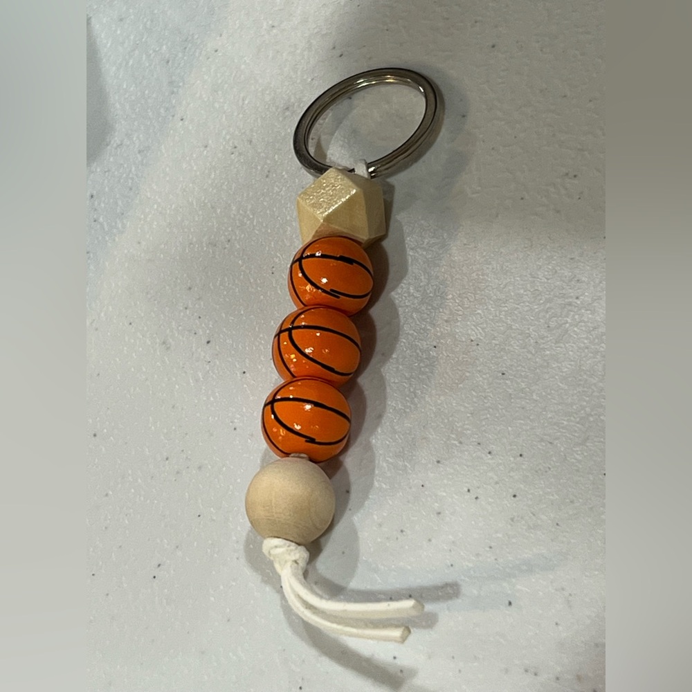Basketball Bead Keychain with Wooden Accents